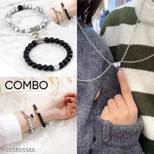 Stylish Necklaces & Pendants ,Couple-Combo Matching Best Friend Relationship Natural Multi Layer Tiple Protection Stone Beads Bracelets