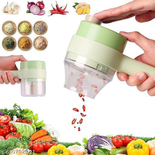 4 in 1 Kitchen Electric Vegetable Cutter / Chopper,Rechargeable, Wireless Food Processor & Chopper Machine Mixer Food for Home Kitchen Garlic Pepper Chili Onion Celery Ginger Meat