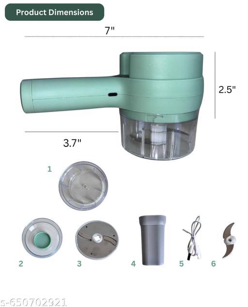 4 in 1 Kitchen Electric Vegetable Cutter / Chopper,Rechargeable, Wireless Food Processor & Chopper Machine Mixer Food for Home Kitchen Garlic Pepper Chili Onion Celery Ginger Meat